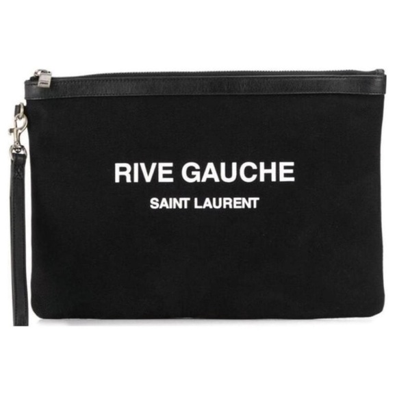 Saint Laurent Rive Gauche Black Canvas Clutch - Picture 1 of 5